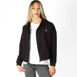 MY JEWELS - FELPA NERA FULL ZIP CON CAPPUCCIO