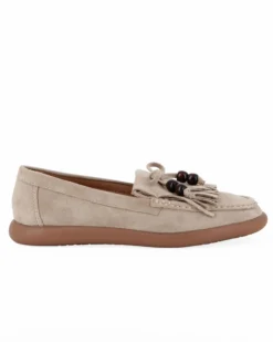 MY JEWELS - Mocassino khaki scamosciato con fiocco e frange