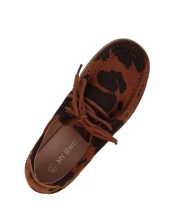 MY JEWELS - Mocassino marrone scamosciato fantasia mucca con lacci