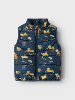 NAME IT - SMANICATO BLU DA BAMBINO  CON STAMPA DINOSAURI