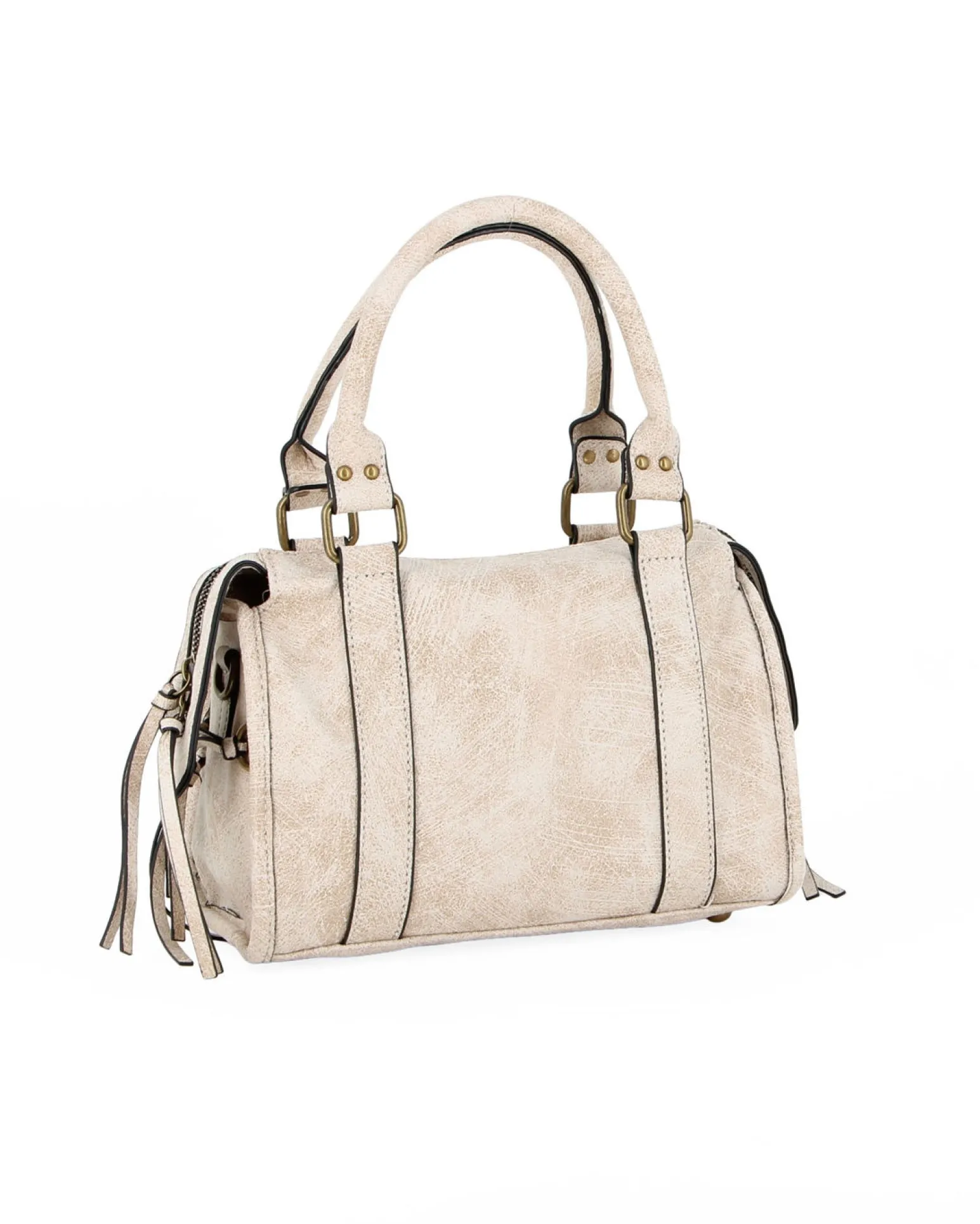 NARDINI - Bauletto due manici beige con taschino frontale, tracolla removibile