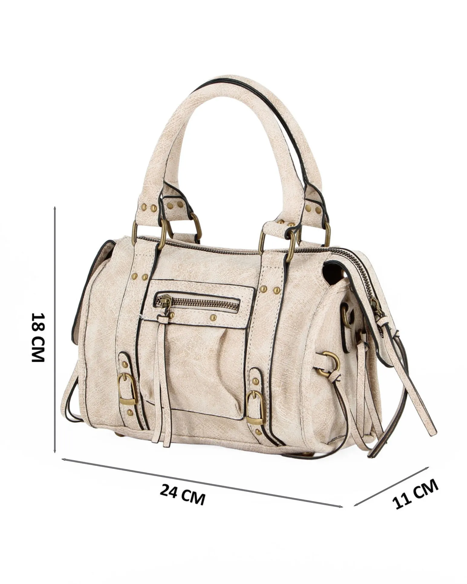 NARDINI - Bauletto due manici beige con taschino frontale, tracolla removibile