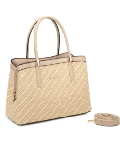 NARDINI  - Borsa a mano beige  con trama a intreccio, tracolla removibile