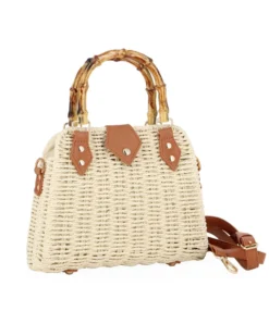 NARDINI - Borsa a mano beige rigida in vimini intrecciato ,tracolla removibile
