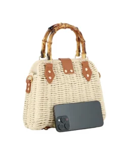 NARDINI - Borsa a mano beige rigida in vimini intrecciato ,tracolla removibile