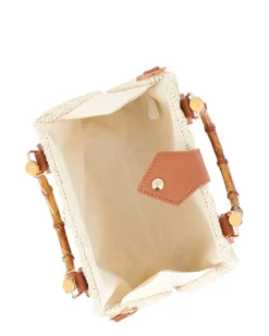 NARDINI - Borsa a mano beige rigida in vimini intrecciato ,tracolla removibile
