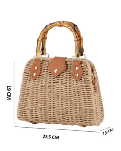 NARDINI - Borsa a mano khaki rigida in vimini intrecciato ,tracolla removibile