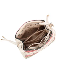 NARDINI - Borsa a mano multicolor effetto paglia con tre scomparti interni e manico intrecciato, tracolla removibile