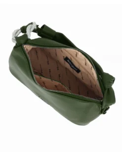NARDINI - Borsa a mano verde con nodo in strass sul manico e tracolla removibile