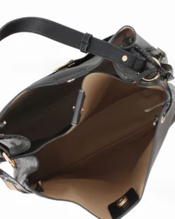 NARDINI - Borsa a spalla nera pitonata con due scomparti interni e tasca frontale, tracolla removibile