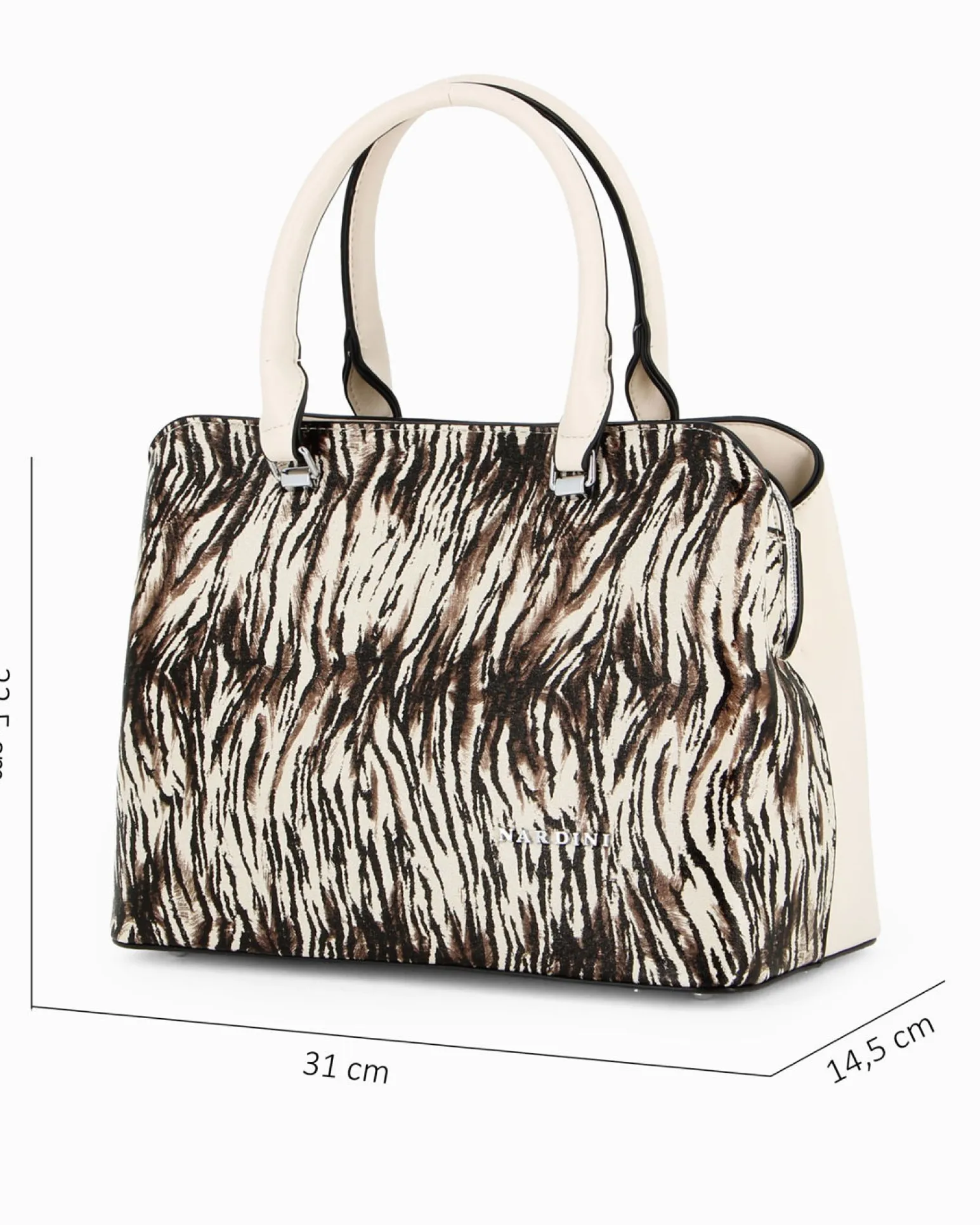 NARDINI - Borsa due manici animalier con tre scomparti principali, tracolla removibile