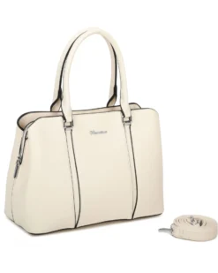 NARDINI - Borsa due manici beige con tre scomparti principali, tracolla removibile