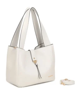 NARDINI - Borsa due manici beige con pattina, tracolla removibile