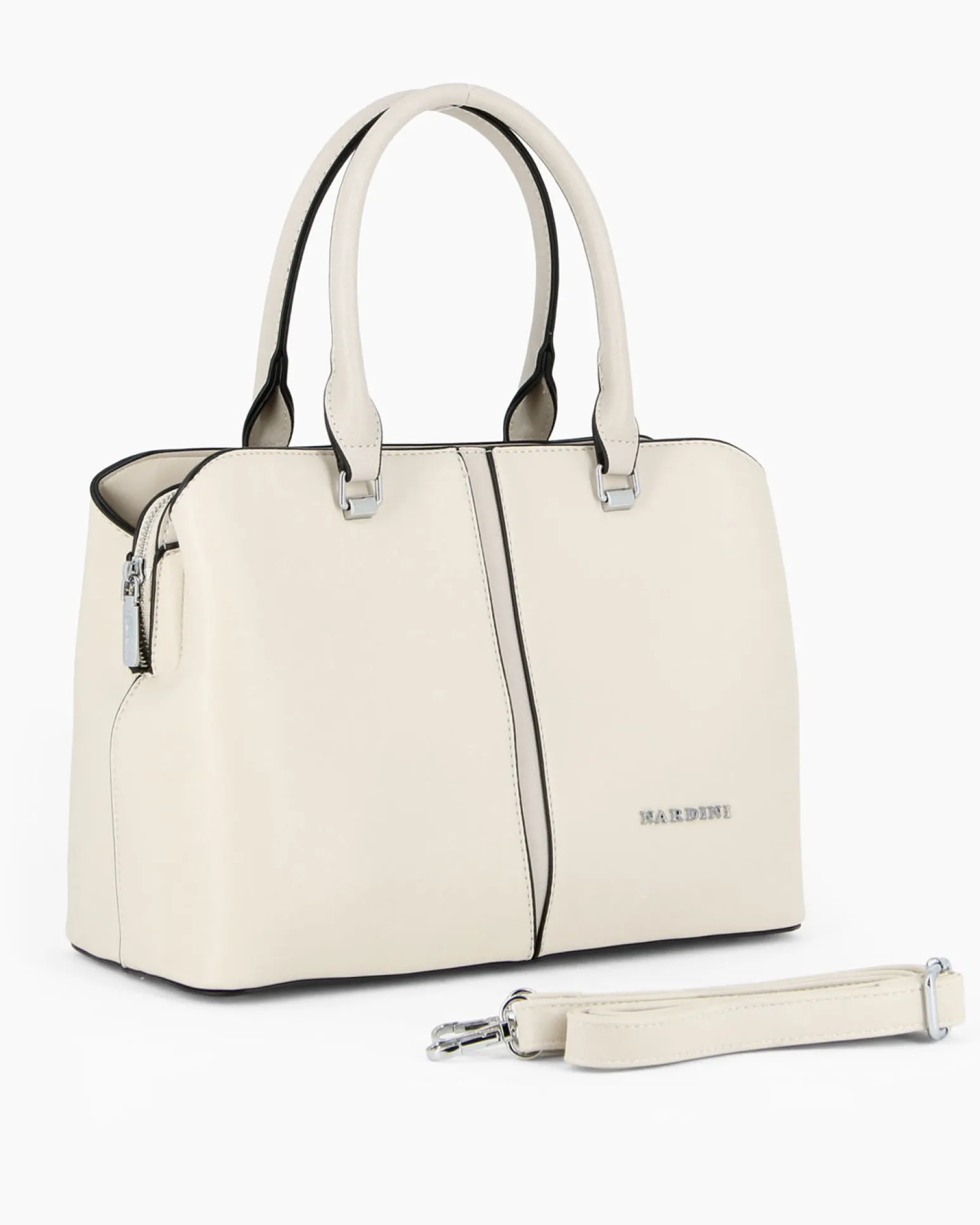 NARDINI - Borsa due manici beige con tre scomparti principali, tracolla removibile