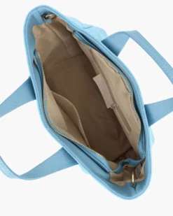 NARDINI - Borsa due manici celeste scamosciata in VERA PELLE con tasca posteriore, tracolla removibile - MADE IN ITALY