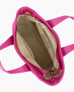 NARDINI - Borsa due manici fuxia scamosciata in VERA PELLE con tasca posteriore, tracolla removibile - MADE IN ITALY
