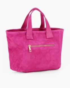 NARDINI - Borsa due manici fuxia scamosciata in VERA PELLE con tasca posteriore, tracolla removibile - MADE IN ITALY
