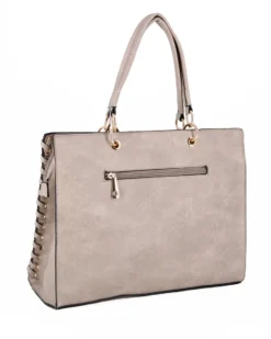 NARDINI - Borsa due manici khaki con tasca posteriore e pennacchio a frange, tracolla removibile