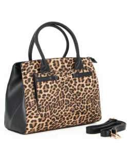 NARDINI - Borsa due manici leopardata con tasca frontale e dettaglio morsetto, tracolla removibile