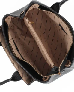 NARDINI - Borsa due manici nera con tasca frontale taupe pitonata e dettaglio morsetto, tracolla removibile
