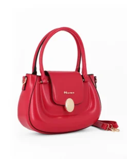 NARDINI - Borsa due manici rossa con tasca posteriore e pattina con inserto metallico, tracolla removibile
