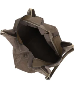 NARDINI - Borsa due manici scamosciata taupe con pochette interna estraibile, tracolla removibile