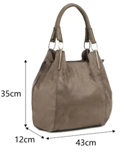 NARDINI - Borsa due manici scamosciata taupe con pochette interna estraibile, tracolla removibile