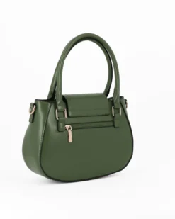 NARDINI - Borsa due manici verde con tasca posteriore e pattina con inserto metallico, tracolla removibile