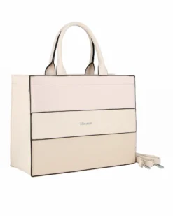 NARDINI - Borsa grande due manici beige con fasce frontali lavorate, tracolla removibile