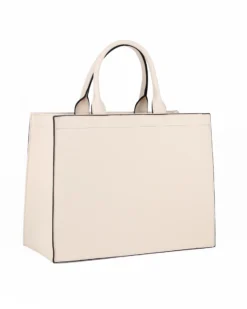 NARDINI - Borsa media due manici beige con fasce frontali lavorate, tracolla removibile