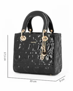 NARDINI - Borsa piccola nera due manici effetto vernice trapuntata con cuori e ciondoli, tracolla removibile