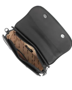 NARDINI - Borsa rettangolare nera con patta, tracolla removibile