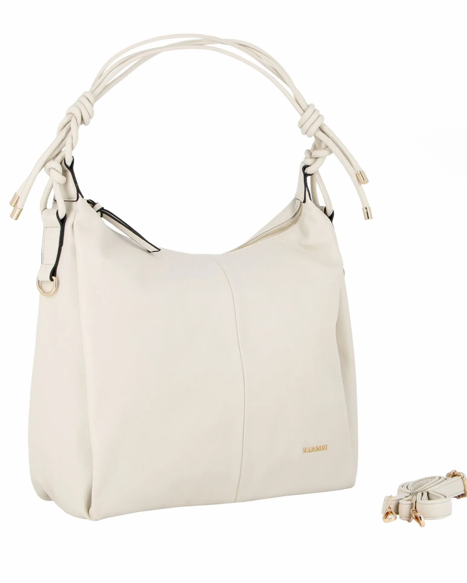 NARDINI - Borsa sacca beige con tasca posteriore, tracolla removibile