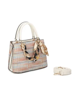 NARDINI - Minibag multicolor effetto intreccio con tre scomparti principali e catena con foulard, tracolla removibile
