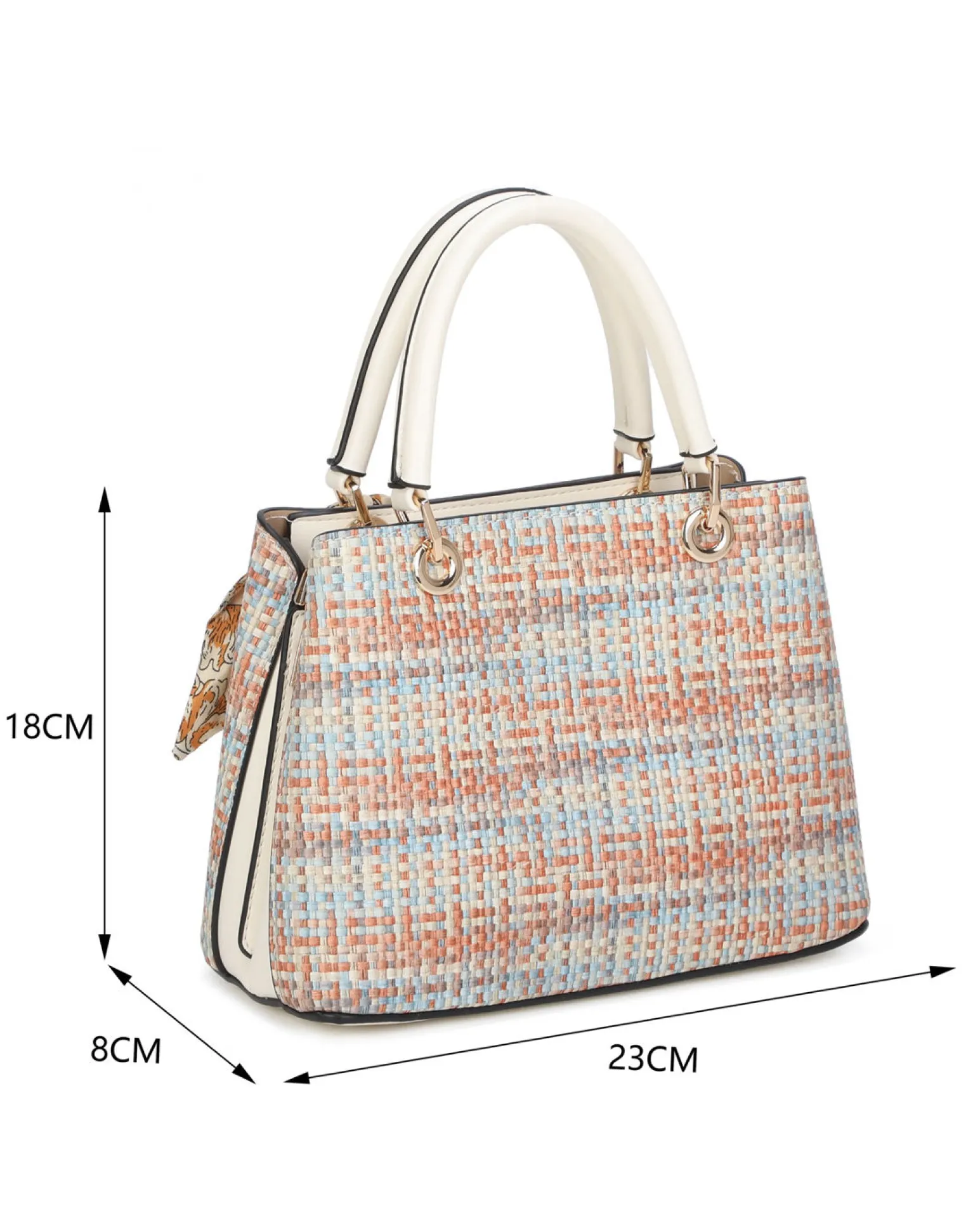 NARDINI - Minibag multicolor effetto intreccio con tre scomparti principali e catena con foulard, tracolla removibile