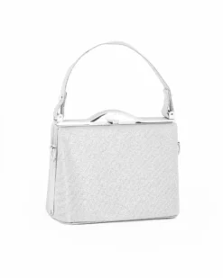 NARDINI - Pochette argento in lurex con un manico e tracollina removibile