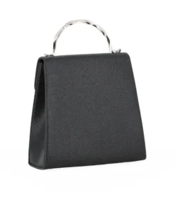 NARDINI - Pochette nera in lurex con manico rigido con strass e tracollina removibile