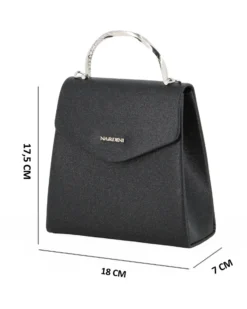 NARDINI - Pochette nera in lurex con manico rigido con strass e tracollina removibile