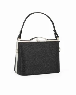 NARDINI - Pochette nera in lurex con un manico e tracollina removibile