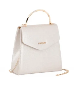NARDINI - Pochette oro in lurex con manico rigido con strass e tracollina removibile