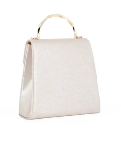 NARDINI - Pochette oro in lurex con manico rigido con strass e tracollina removibile