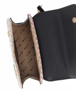 NARDINI - Tracolla nera intreccio multicolor con patta