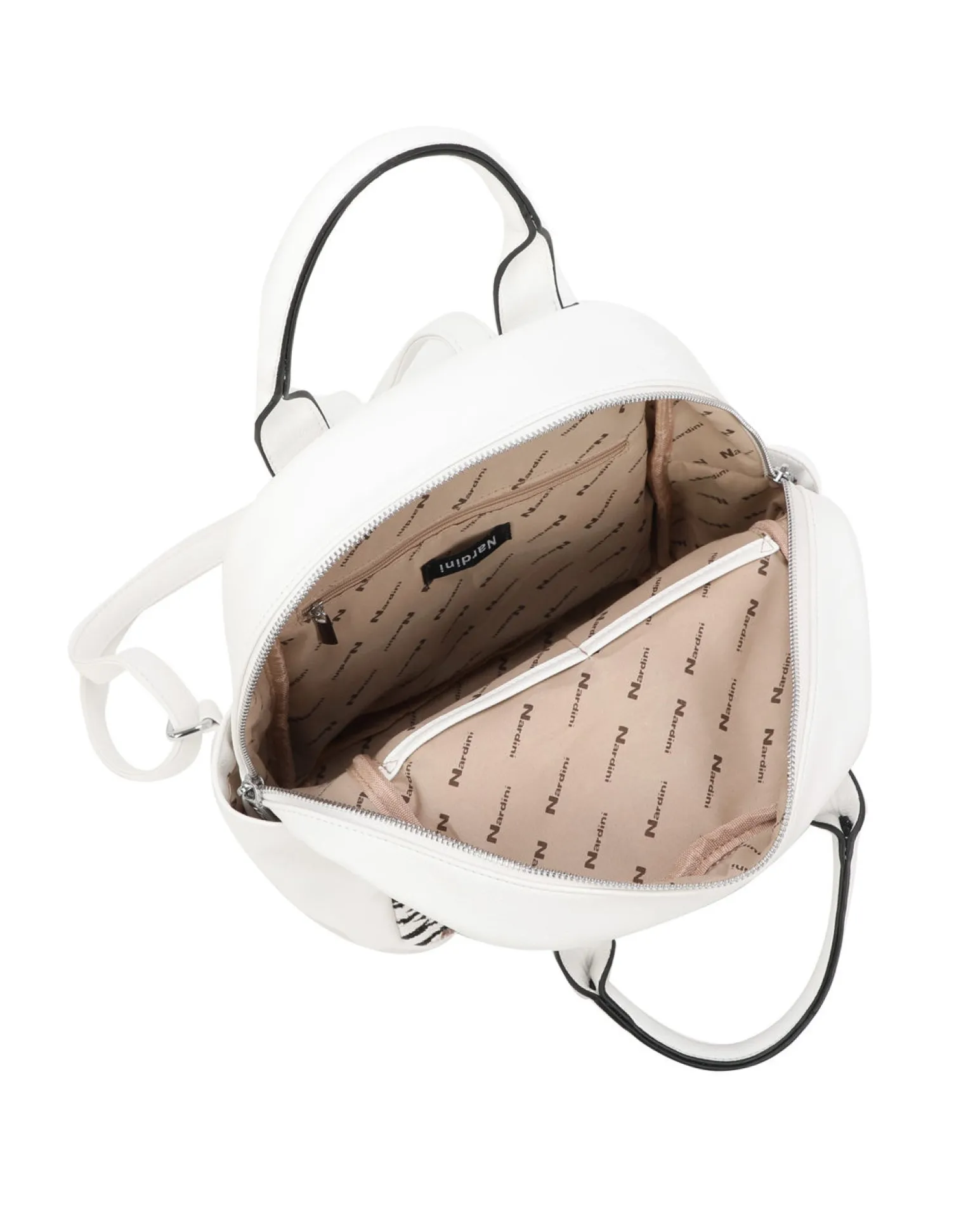 NARDINI - Zaino animalier bianco multitasche intreccio con due manici