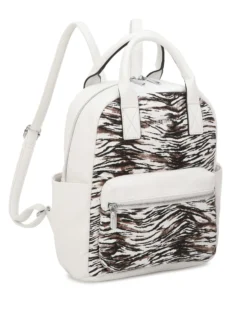 NARDINI - Zaino animalier bianco multitasche intreccio con due manici