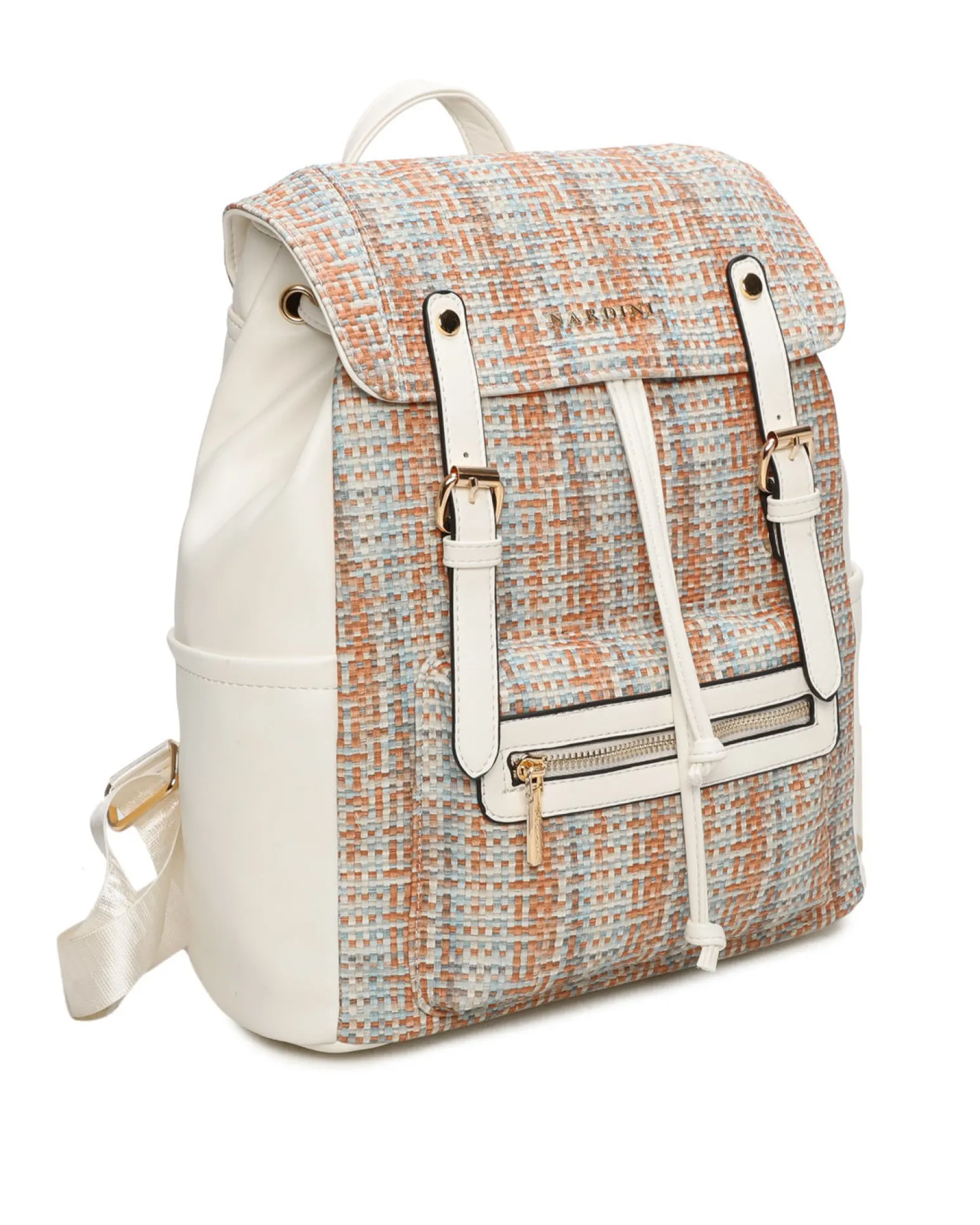 NARDINI - Zaino multicolor effetto intreccio multitasche con patta e coulisse