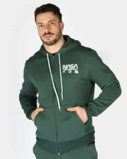 NASA - FELPA VERDE DA UOMO CON ZIP E CAPPUCCIO