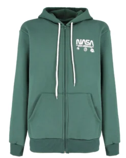 NASA - FELPA VERDE DA UOMO CON ZIP E CAPPUCCIO
