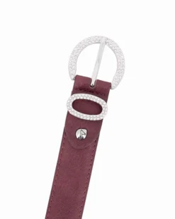 NAZARENO GABRIELLI - Cinta bordeaux da donna con passante e fibbia in strass