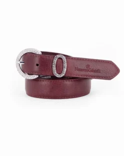 NAZARENO GABRIELLI - Cinta bordeaux da donna con passante e fibbia in strass