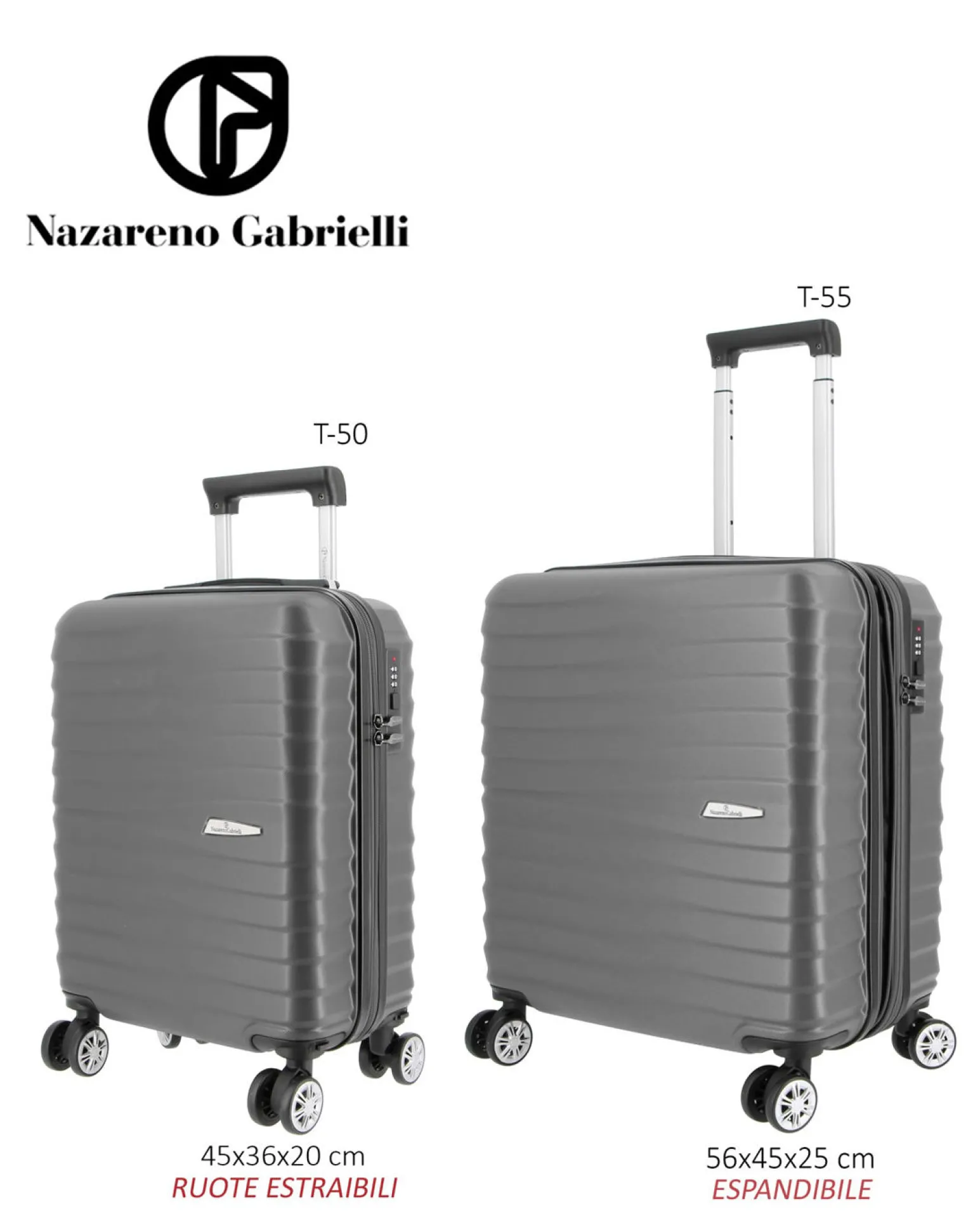 NAZARENO GABRIELLI - TROLLEY GRIGIO IN ABS 4 RUOTE